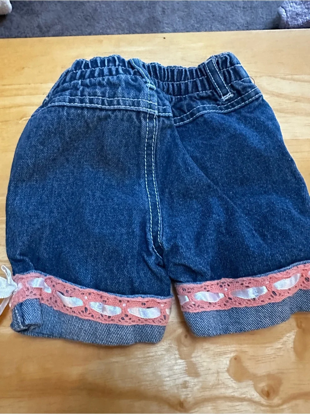 Little Me Coral Floral 2 piece Baby top with Eyelet Sleeves and denim shorts - Picture 7 of 10